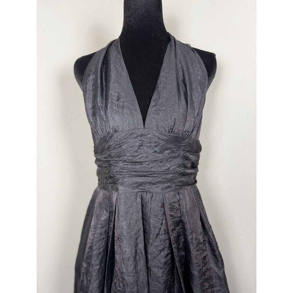 Adrianna Papell Black Halter Cocktail Dress Size 12 Pleated Satin Fit & Flare - Picture 4 of 13